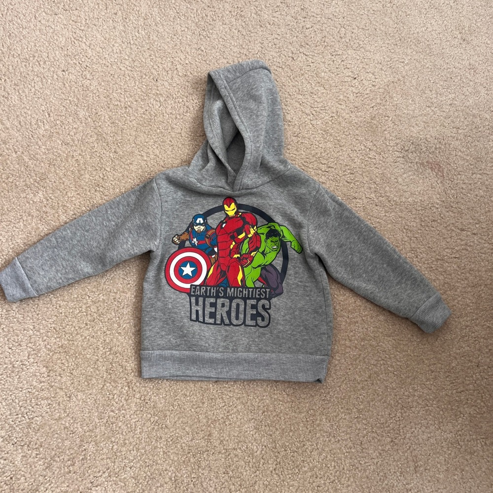 Avengers Hoodie‎ Earth's Mightiest Heroes Captain America Iron Man Hulk Gray 2T
